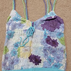 Vintage Y2K Hollister Blue, Green, Yellow & Purple Floral Camisole/Size M